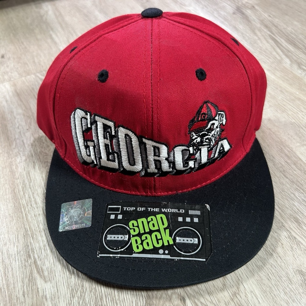 VTG Georgia Bulldogs Snapback Hat College Red Black Wool Top of the World Cap